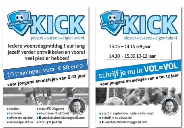 Voetbalschool Kick gaat binnenkort weer starten