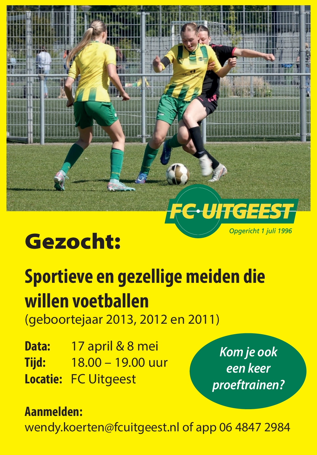 MEIDEN GEZOCHT VOOR VOETBALTRAINING!