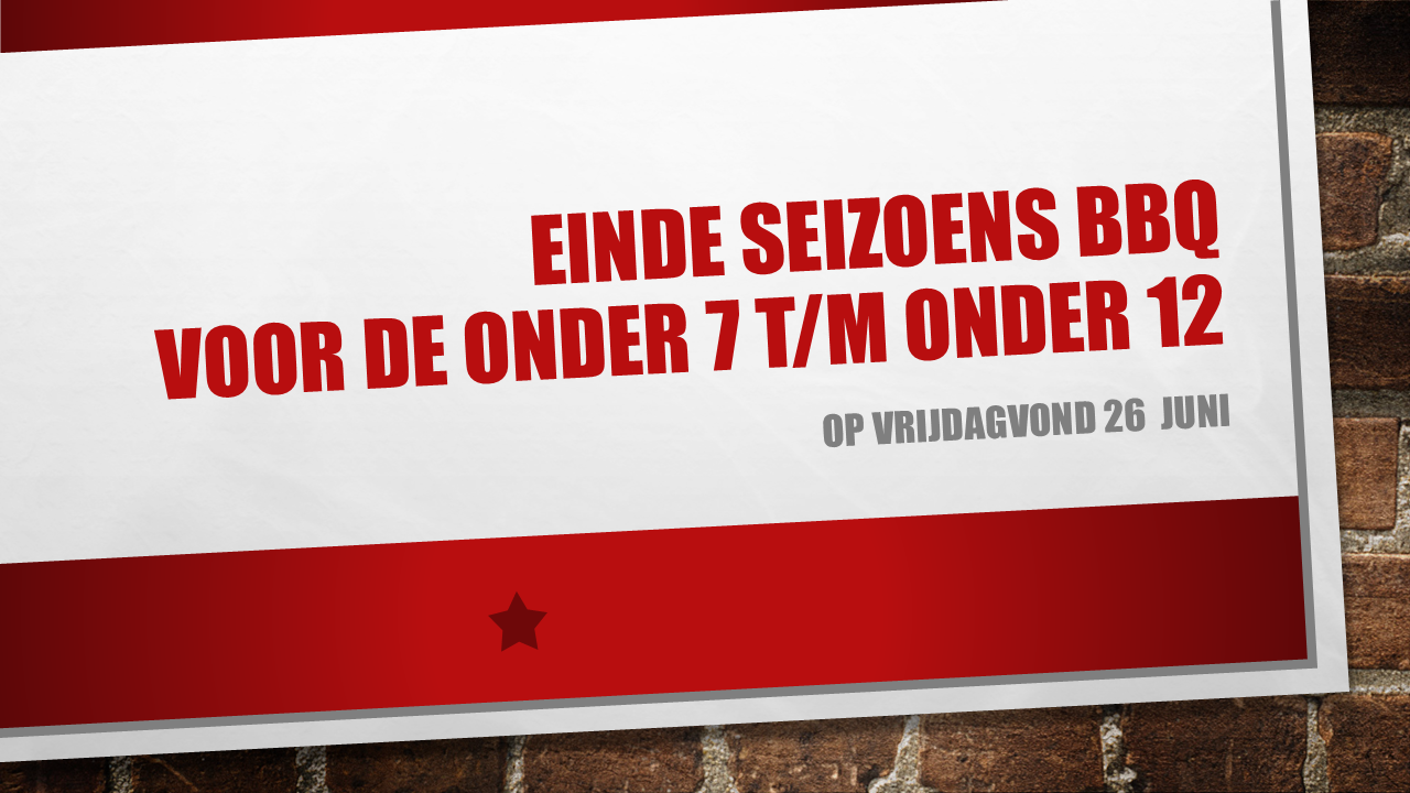 Eindeseizoens-BBQ en Penaltybokaal voor de O7 t/m O12 op vrijdagavond 26 juni