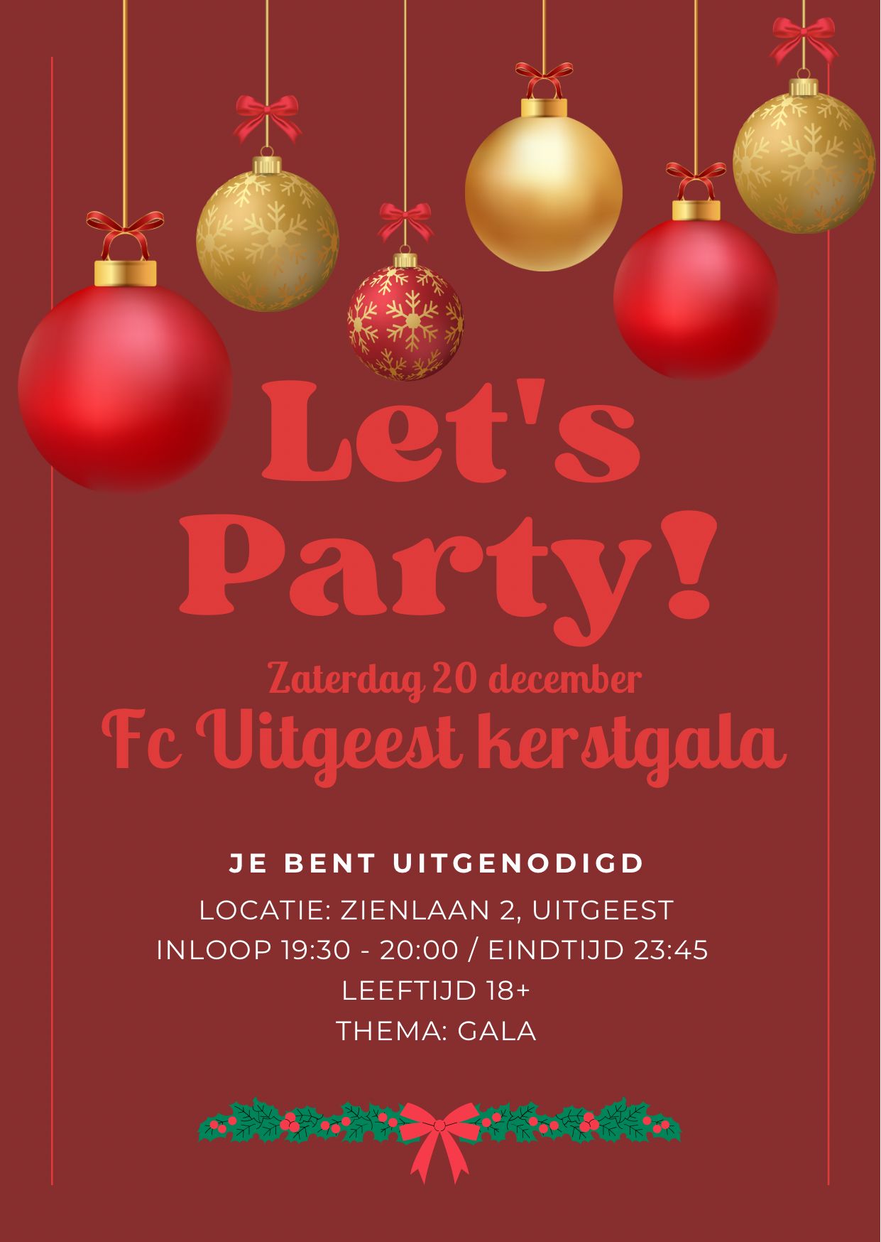 FC Uitgeest Kerstgala op zaterdag 20 december